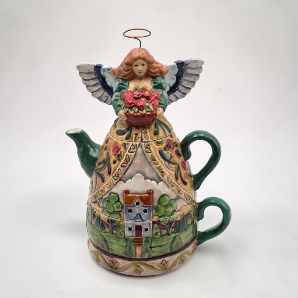 Vintage Jim Shore Four Seasons Angel Tea For One Set Hand Painted 3 Piece